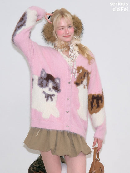 Cat Pink Warm Soft Knit Sweater Cardigan【s0000018799】