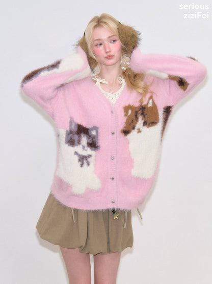 Cat Pink Warm Soft Knit Sweater Cardigan【s0000018799】