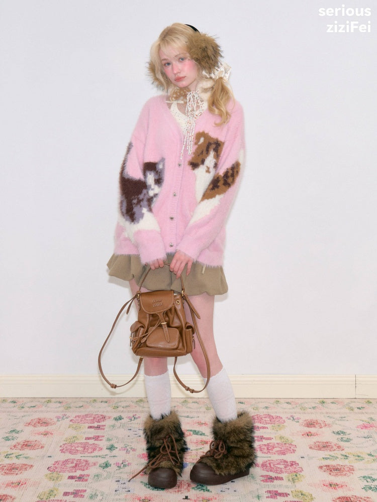 Cat Pink Warm Soft Knit Sweater Cardigan【s0000018799】