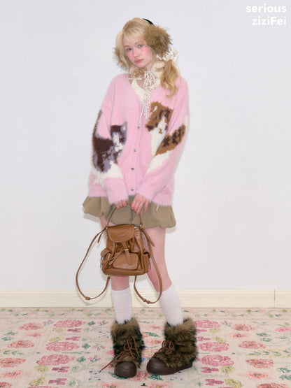 Cat Pink Warm Soft Knit Sweater Cardigan【s0000018799】