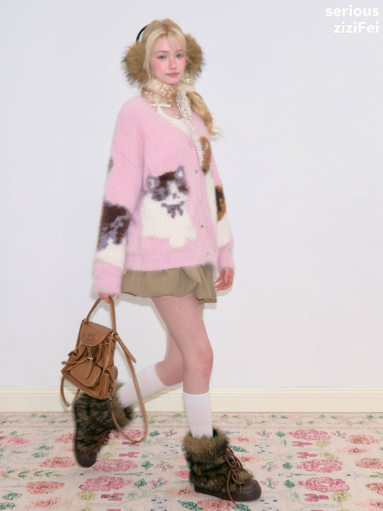 Cat Pink Warm Soft Knit Sweater Cardigan【s0000018799】