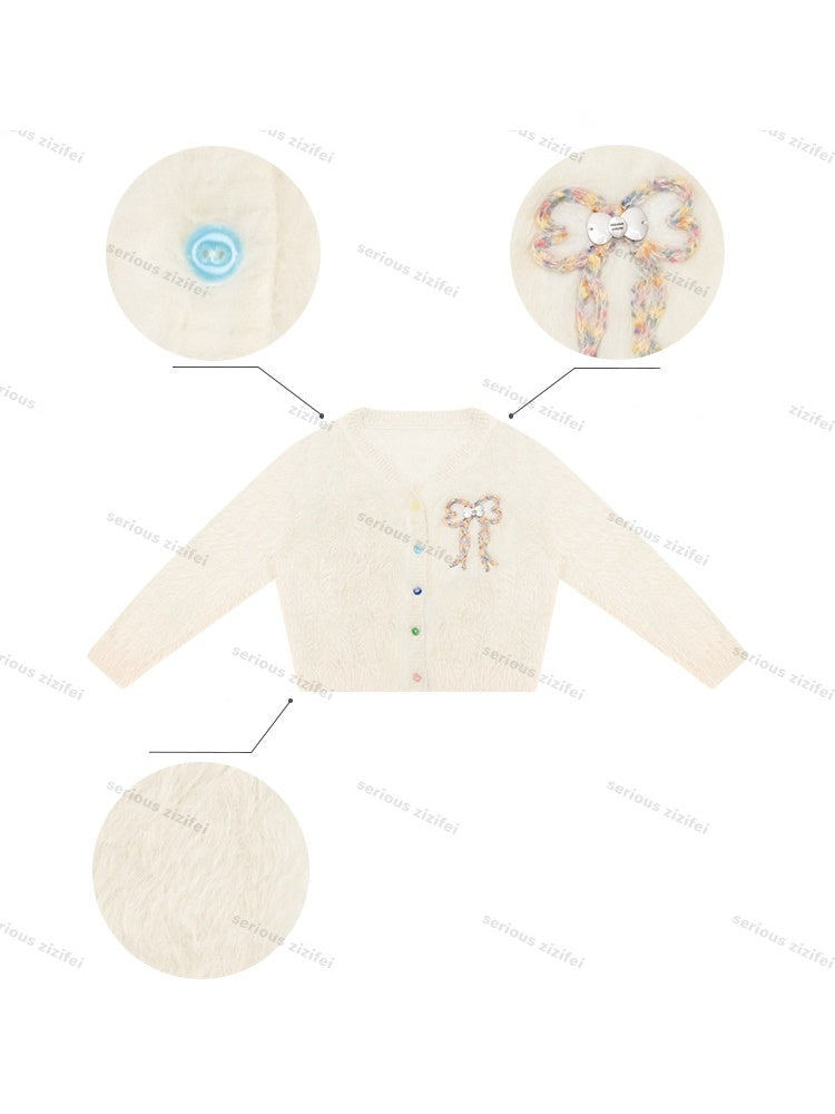 Bow Colorful Button Apricot Lazy Soft Knit Cardigan【s0000018802】