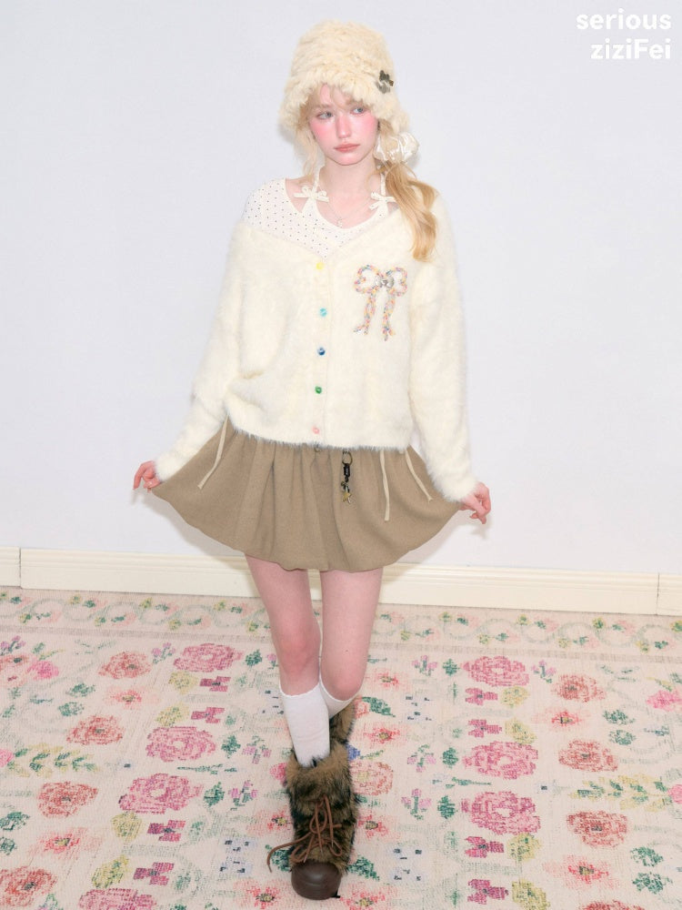 Bow Colorful Button Apricot Lazy Soft Knit Cardigan【s0000018802】