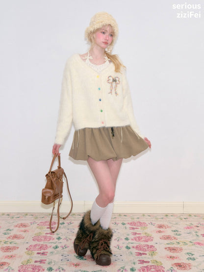 Bow Colorful Button Apricot Lazy Soft Knit Cardigan【s0000018802】