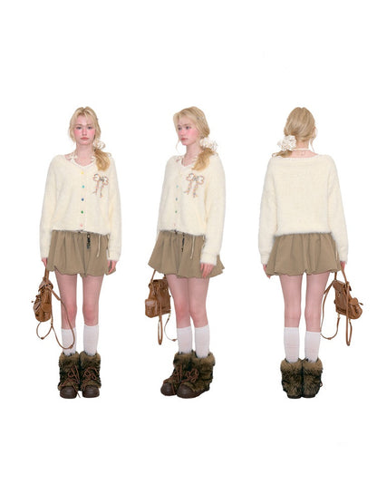 Bow Colorful Button Apricot Lazy Soft Knit Cardigan【s0000018802】