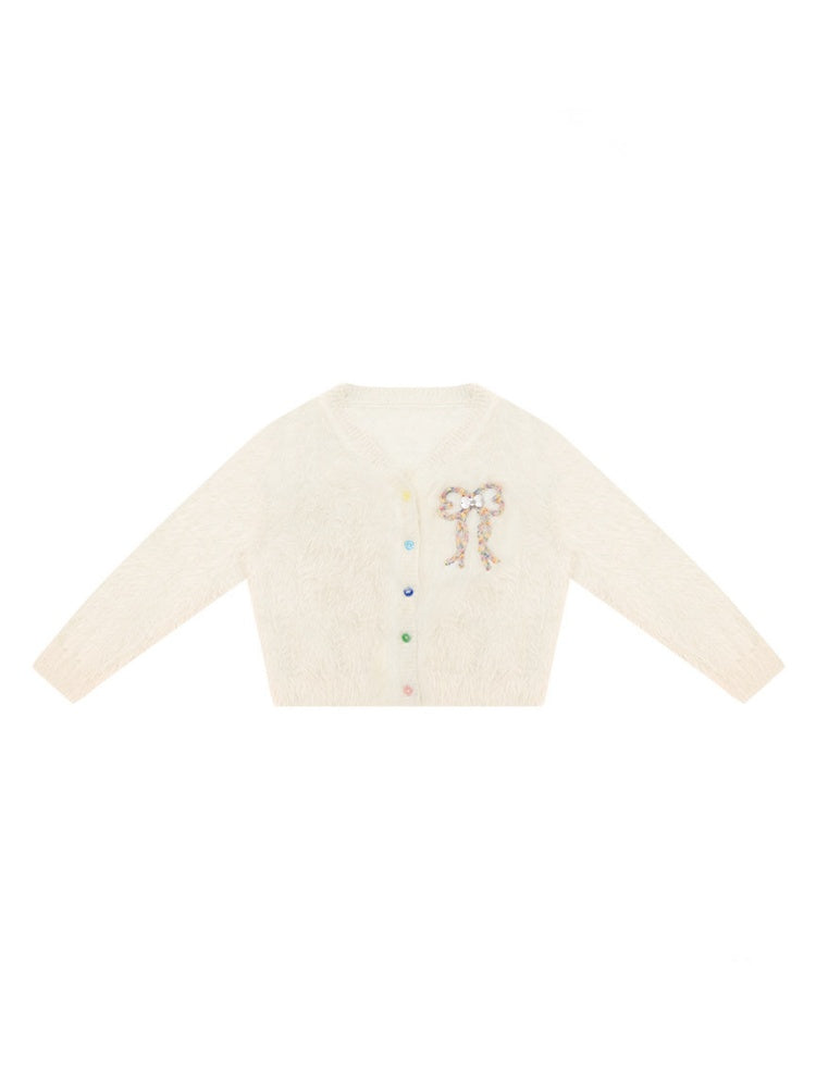 Bow Colorful Button Apricot Lazy Soft Knit Cardigan【s0000018802】