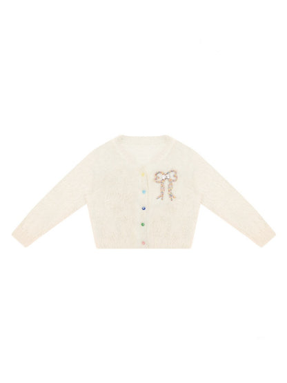 Bow Colorful Button Apricot Lazy Soft Knit Cardigan【s0000018802】