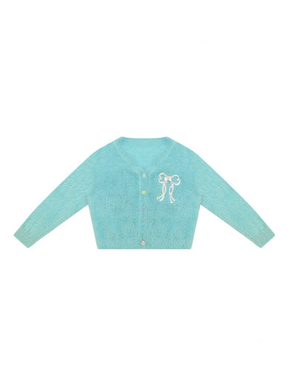 Bow Colorful Button Teal Lazy Soft Knit Cardigan【s0000018803】