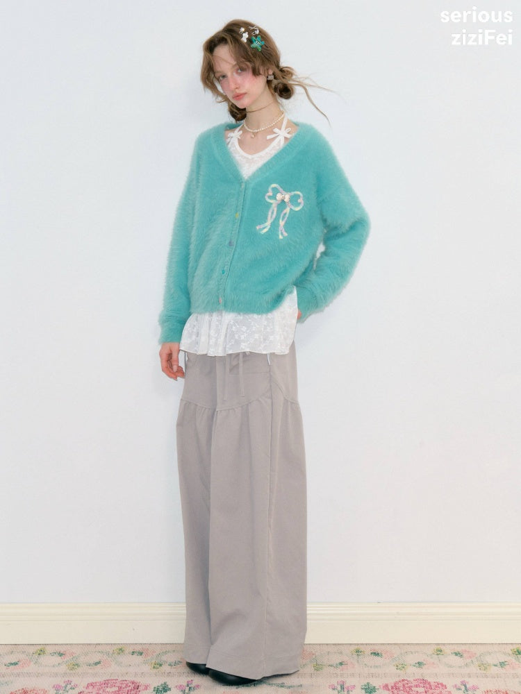 Bow Colorful Button Teal Lazy Soft Knit Cardigan【s0000018803】