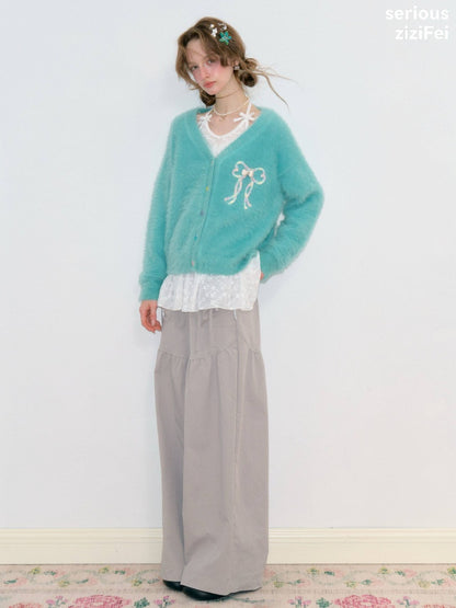 Bow Colorful Button Teal Lazy Soft Knit Cardigan【s0000018803】