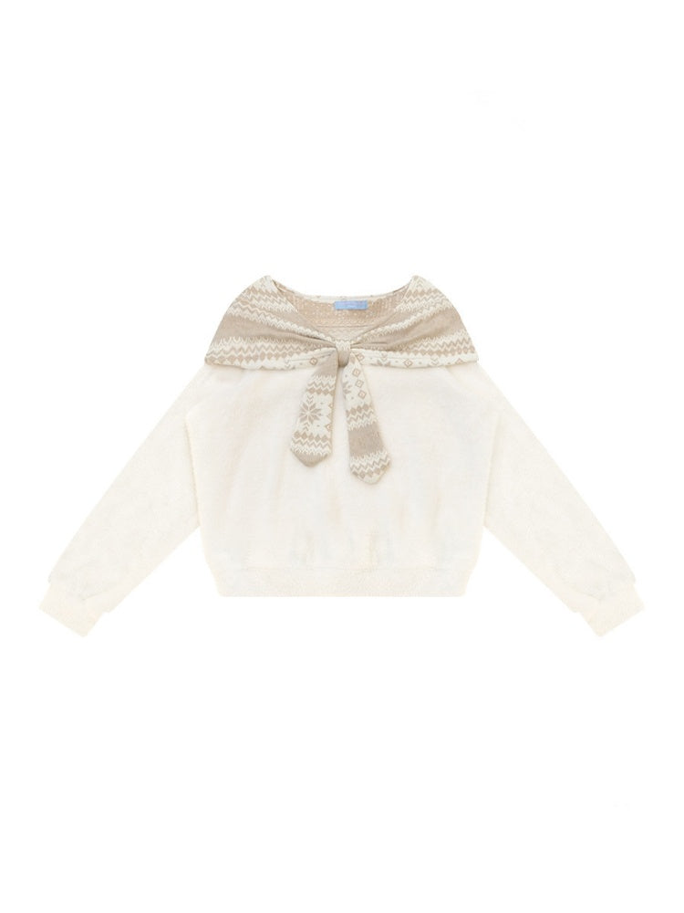 Fair Isle Shawl Bow Slimming Apricot Warm Soft Sweater【s0000018805】