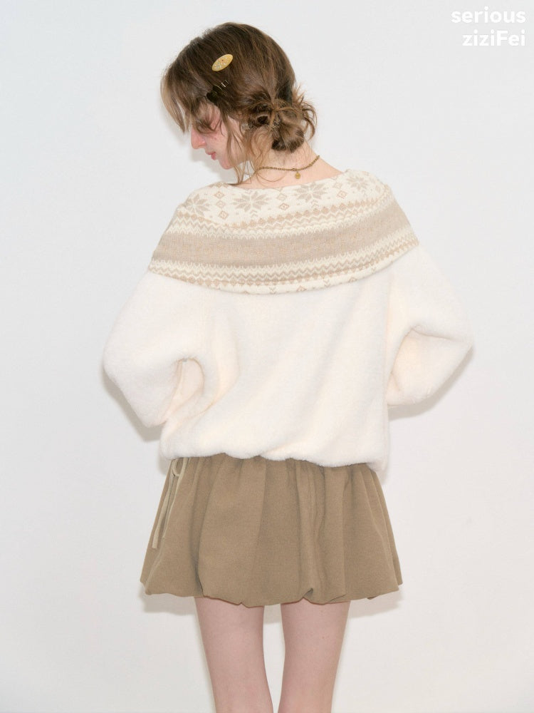 Fair Isle Shawl Bow Slimming Apricot Warm Soft Sweater【s0000018805】