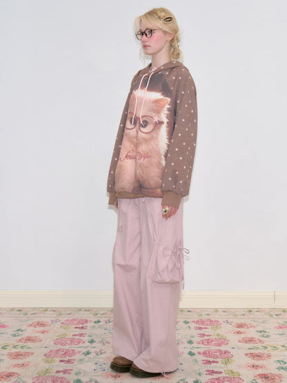 Multi-Pocket Bow High-Waisted Light Pink Loose Wide Straight-Leg Pants【s0000018806】