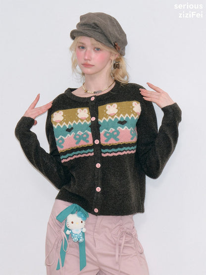 Fair Isle Little Rabbit Jacquard Brown Knit Cardigan【s0000018807】