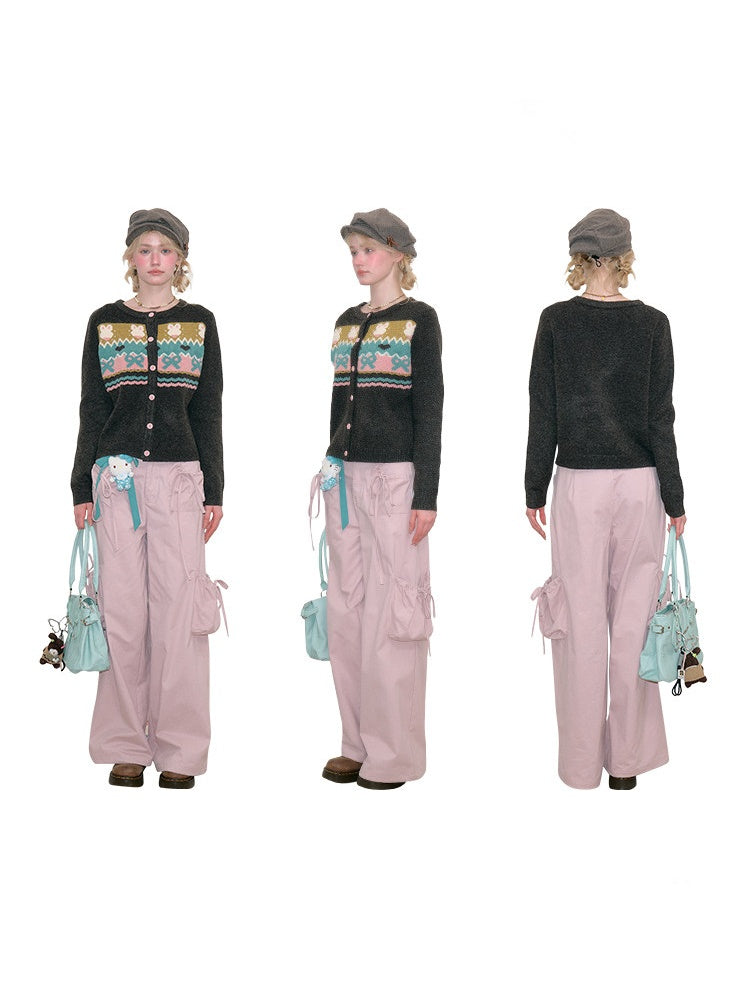 Fair Isle Little Rabbit Jacquard Brown Knit Cardigan【s0000018807】