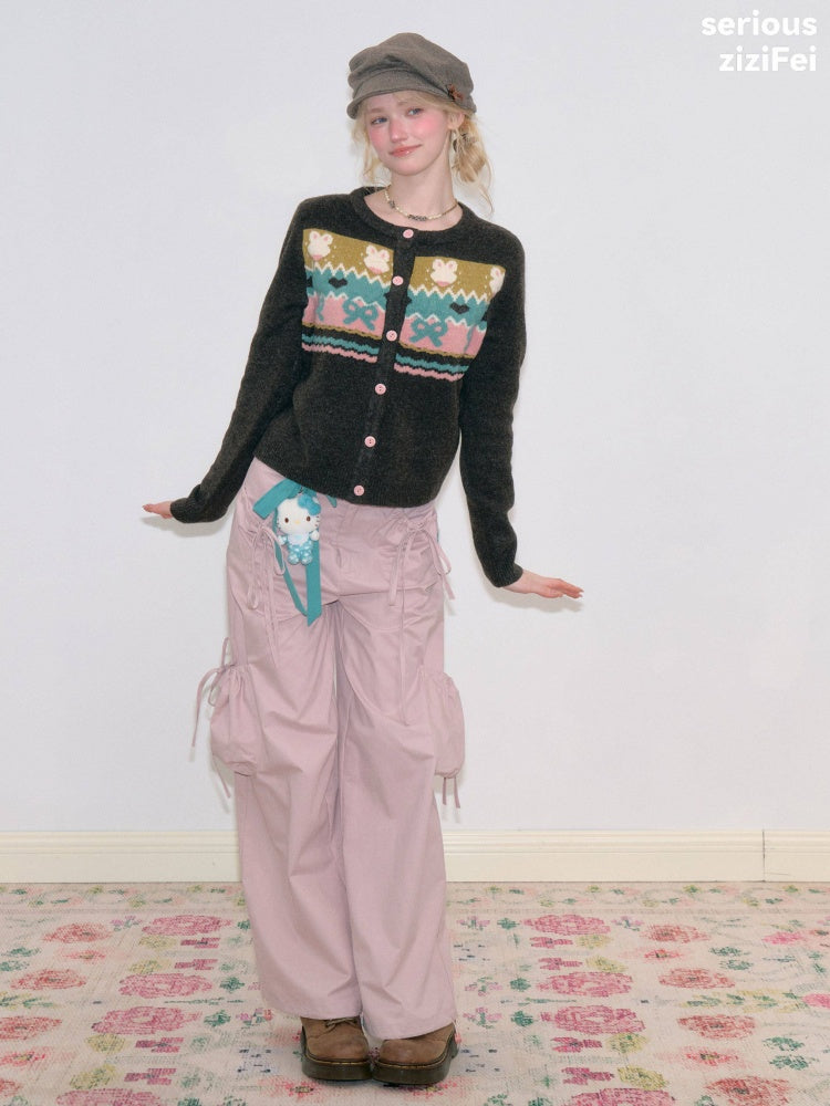Fair Isle Little Rabbit Jacquard Brown Knit Cardigan【s0000018807】