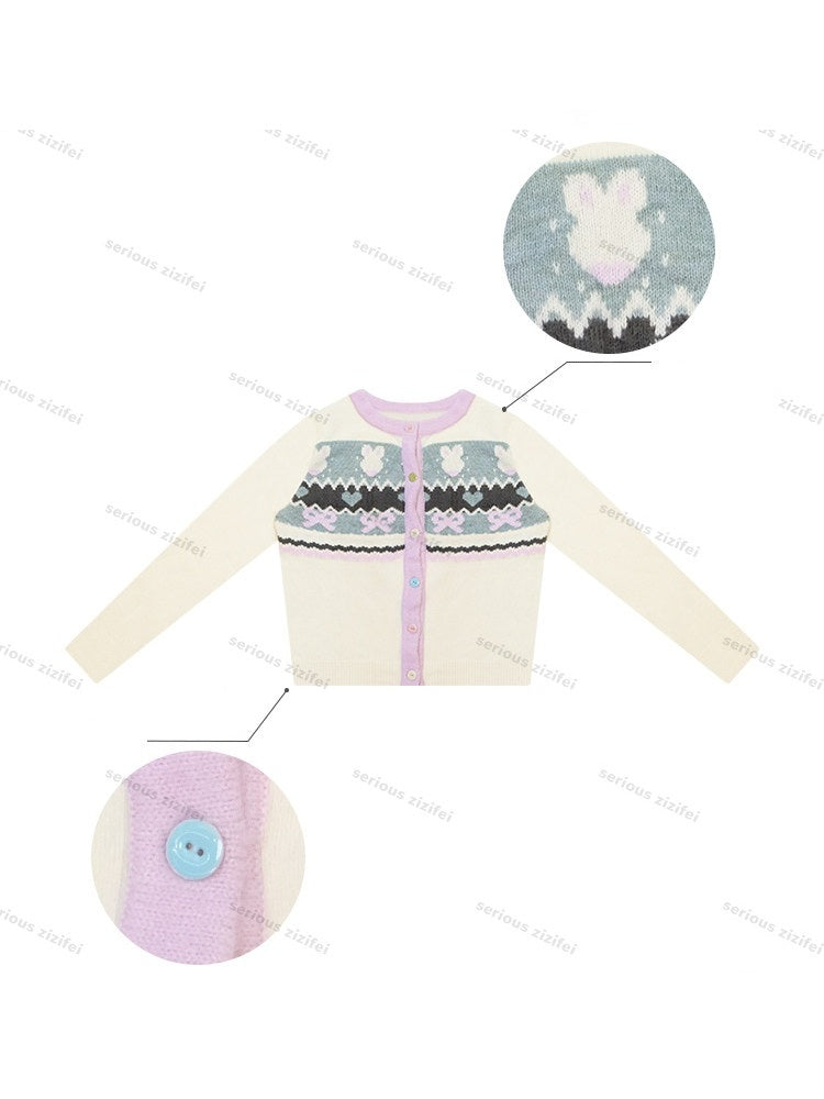 Fair Isle Little Rabbit Jacquard Apricot Knit Cardigan【s0000018808】
