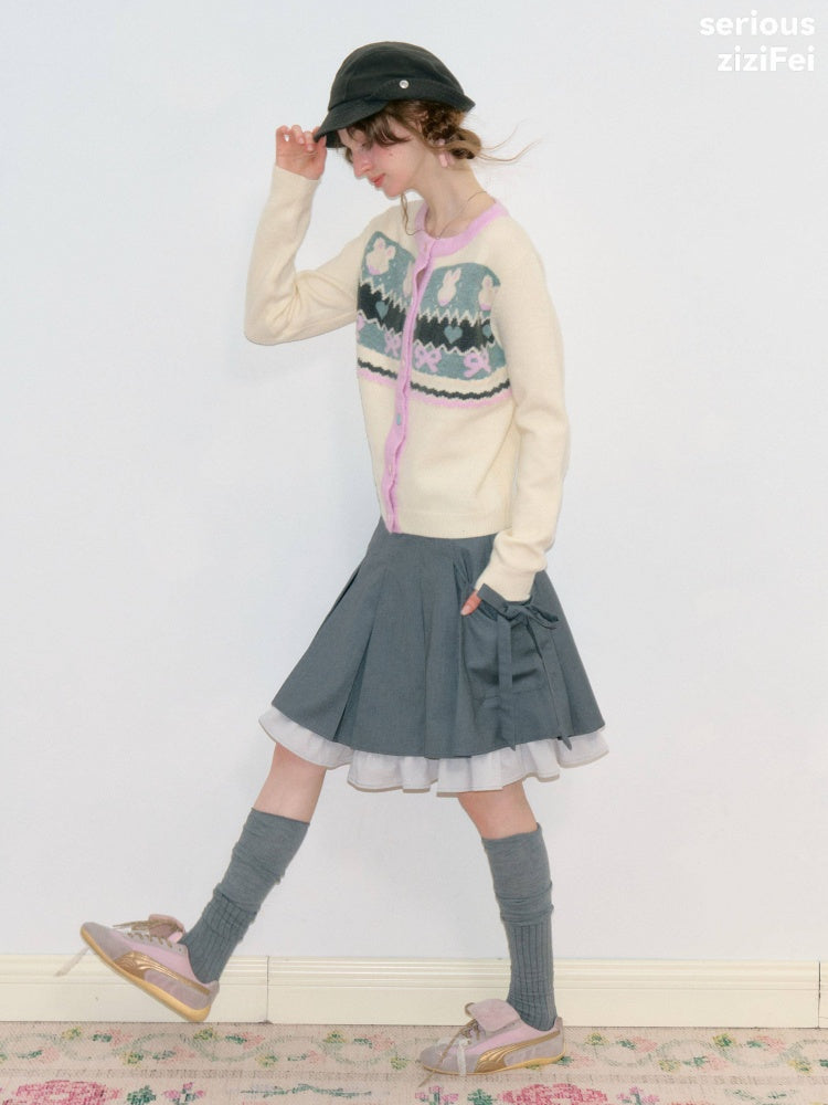 Fair Isle Little Rabbit Jacquard Apricot Knit Cardigan【s0000018808】
