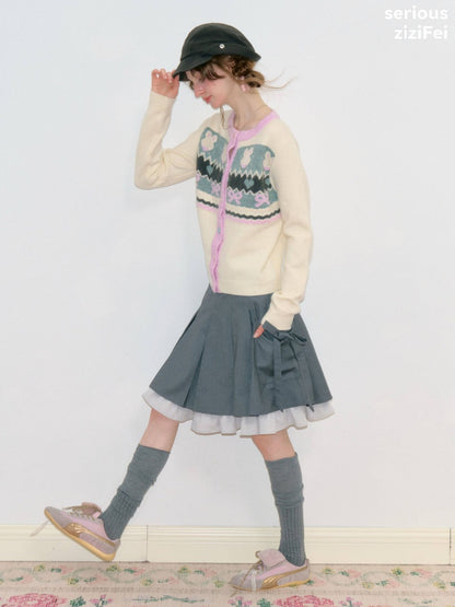 Fair Isle Little Rabbit Jacquard Apricot Knit Cardigan【s0000018808】