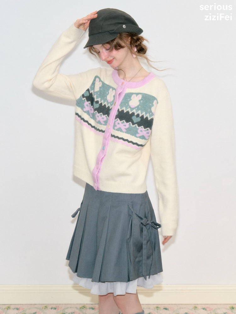 Fair Isle Little Rabbit Jacquard Apricot Knit Cardigan【s0000018808】