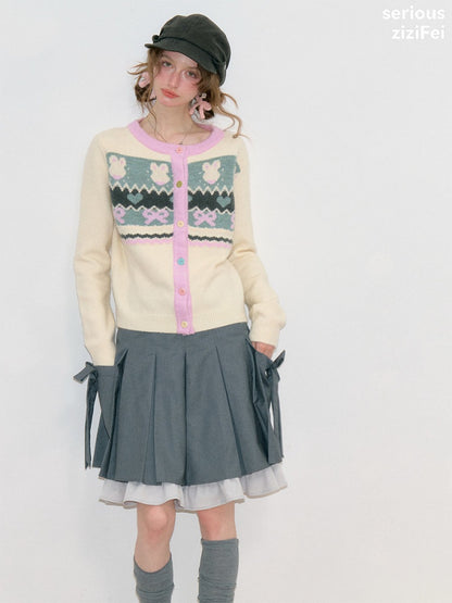 Fair Isle Little Rabbit Jacquard Apricot Knit Cardigan【s0000018808】