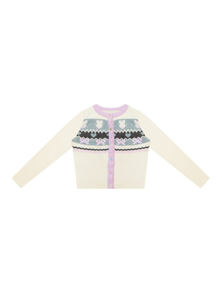 Fair Isle Little Rabbit Jacquard Apricot Knit Cardigan【s0000018808】