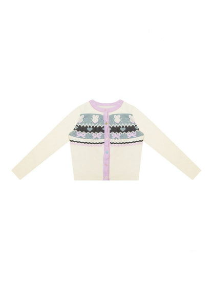 Fair Isle Little Rabbit Jacquard Apricot Knit Cardigan【s0000018808】