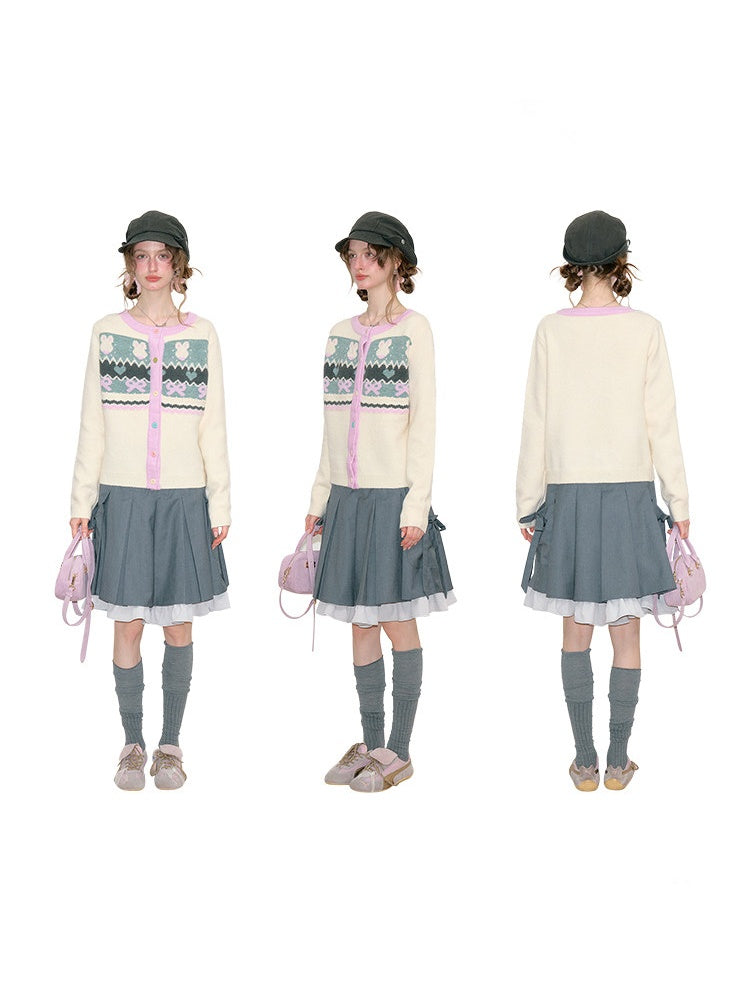Fair Isle Little Rabbit Jacquard Apricot Knit Cardigan【s0000018808】