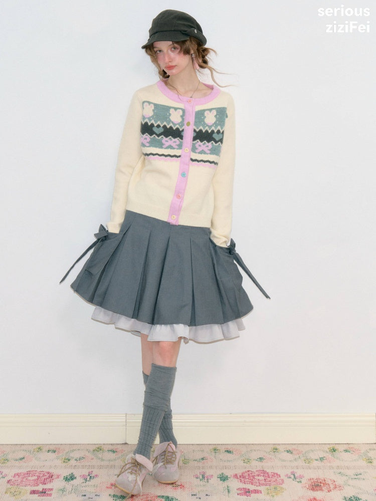 Fair Isle Little Rabbit Jacquard Apricot Knit Cardigan【s0000018808】