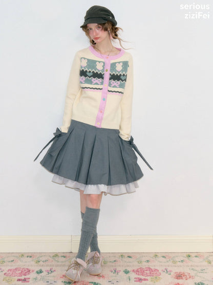 Fair Isle Little Rabbit Jacquard Apricot Knit Cardigan【s0000018808】
