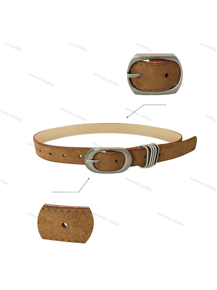 Suede American Vintage Distressed Metal Buckle Brown Belt【s0000018915】