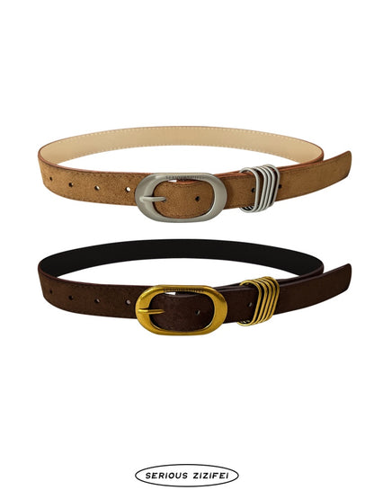 Suede American Vintage Distressed Metal Buckle Brown Belt【s0000018915】