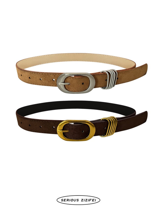 Suede American Vintage Distressed Metal Buckle Brown Belt【s0000018915】
