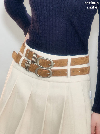 Suede American Vintage Distressed Metal Buckle Brown Belt【s0000018915】