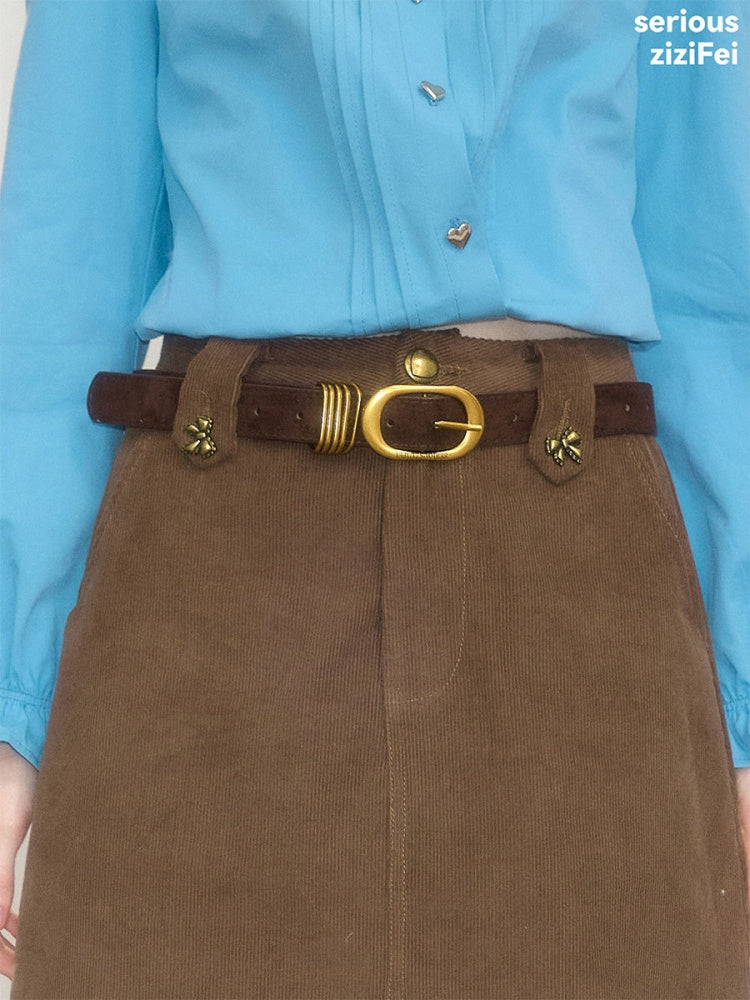 Suede American Vintage Distressed Metal Buckle Brown Belt【s0000018915】
