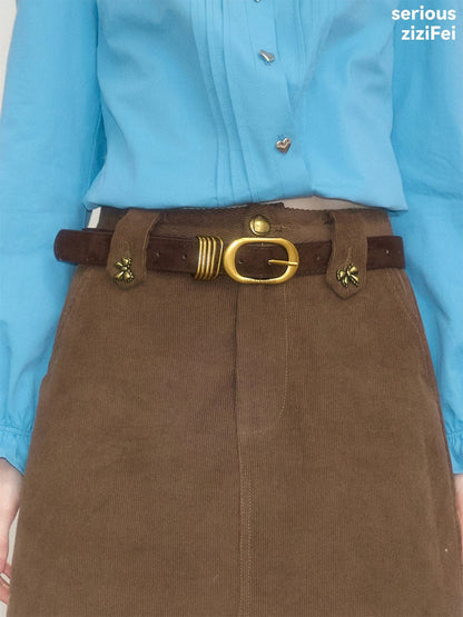 Suede American Vintage Distressed Metal Buckle Brown Belt【s0000018915】