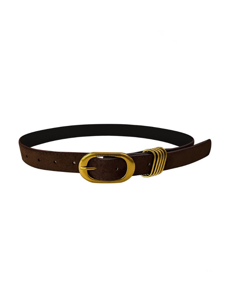 Suede American Vintage Distressed Metal Buckle Brown Belt【s0000018915】