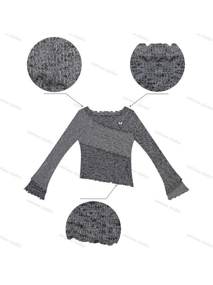 Flared Sleeves Mellow Dark Gray Slimming Knit Top【s0000018917】