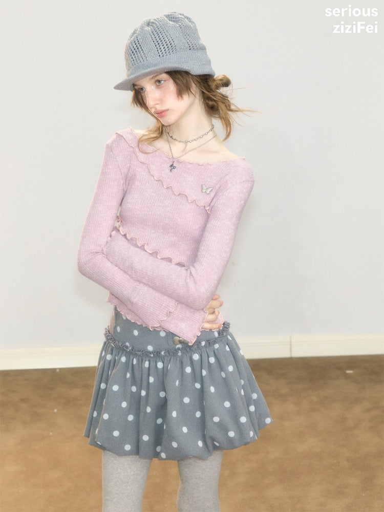 Flared Sleeves Mellow Pink Slimming Knit Top【s0000018918】
