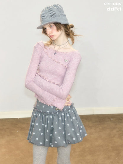 Flared Sleeves Mellow Pink Slimming Knit Top【s0000018918】