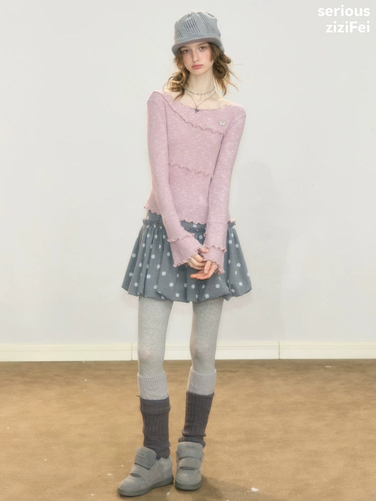 Flared Sleeves Mellow Pink Slimming Knit Top【s0000018918】