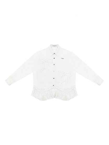 Lace Hem Bow Slimming White Shirts【s0000018922】