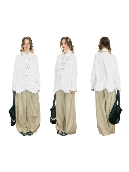 Lace Hem Bow Slimming White Shirts【s0000018922】