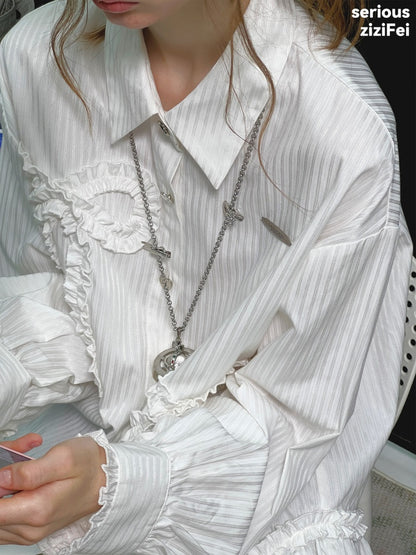 Lace Hem Bow Slimming White Shirts【s0000018922】