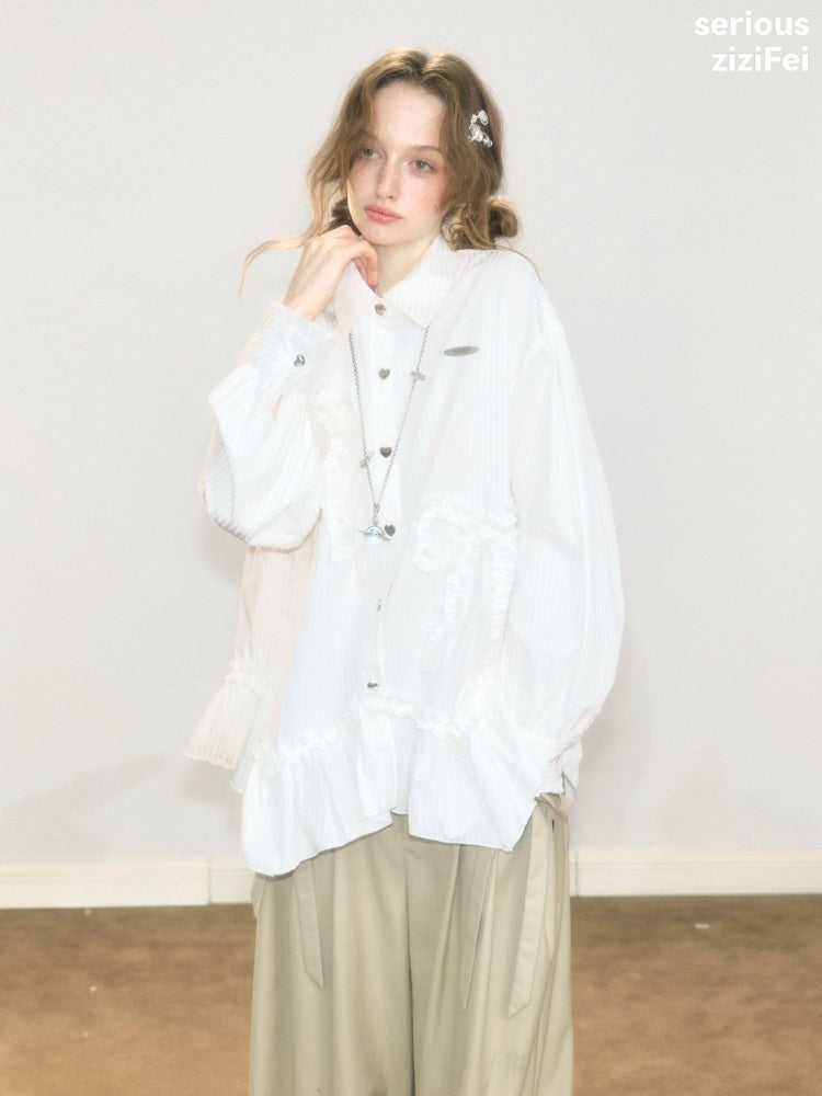 Lace Hem Bow Slimming White Shirts【s0000018922】
