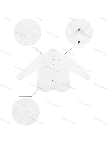 Lace Hem Bow Slimming White Shirts【s0000018922】
