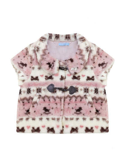 Toggle Button Fuzzy Pink Short Sleeve Vest【s0000018925】