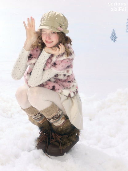 Toggle Button Fuzzy Pink Short Sleeve Vest【s0000018925】