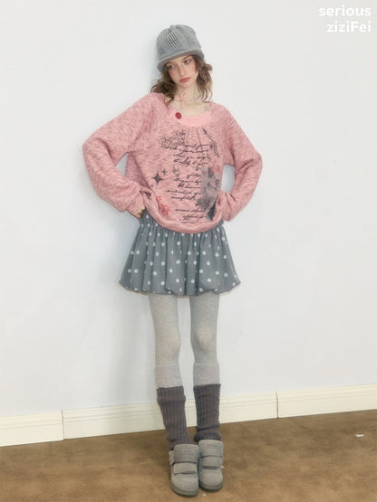Vintage Distressed Cat Print Pink Lazy Style Sweatshirt【s0000018926】