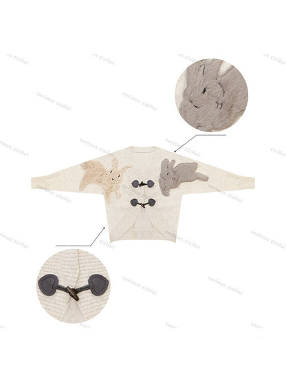 Toggle Buckle Rabbit Patch Apricot Sweater Cardigan Jacket【s0000018927】